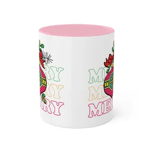 Merry and Bright Christmas Colorful Ceramic Coffee Mugs, 11oz ceramic coffee