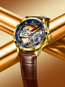 POEDAGAR Men's Mechanical Watch Original Leather Strap Men's Clock Date Week Hollow Tourbillon Automatic Men's Watch Fashion Versatile Men's Watch High Quality Watches