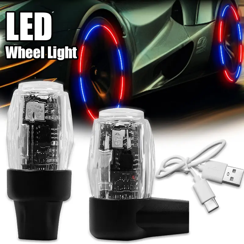 4pcs Automotive LED Wheel Light, USB Charging Tire Valve Stem Accessory, 4 Wheels Covered, Fits Cars/Bikes, USB Charging Keeps Lights Ready