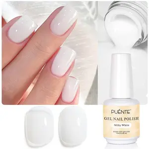 Puente 15ML Milky White Gel Nail Polish Jelly White Nail Polish Semi-permanent Nail Art Jelly Gel Soak Off UV LED Nail Art Manicure DIY Home Salon Gift for Women Diy French Manicure Shine Polish Gel Polishes