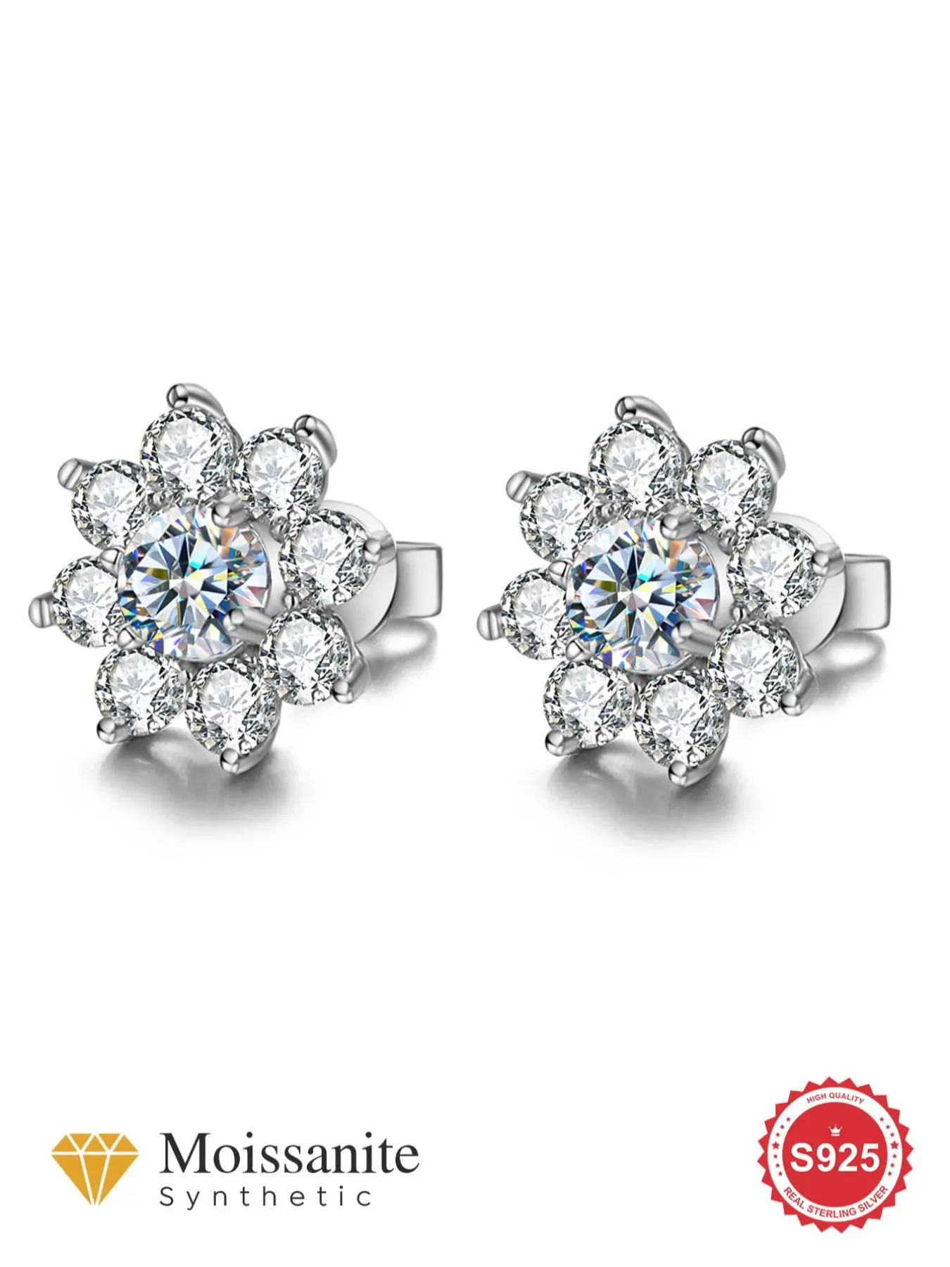 S925 Sterling Silver Flower Shaped Stud Earrings, Luxury Wedding Earrings, Fine Jewelry for Women, Anniversary Festival Gifts