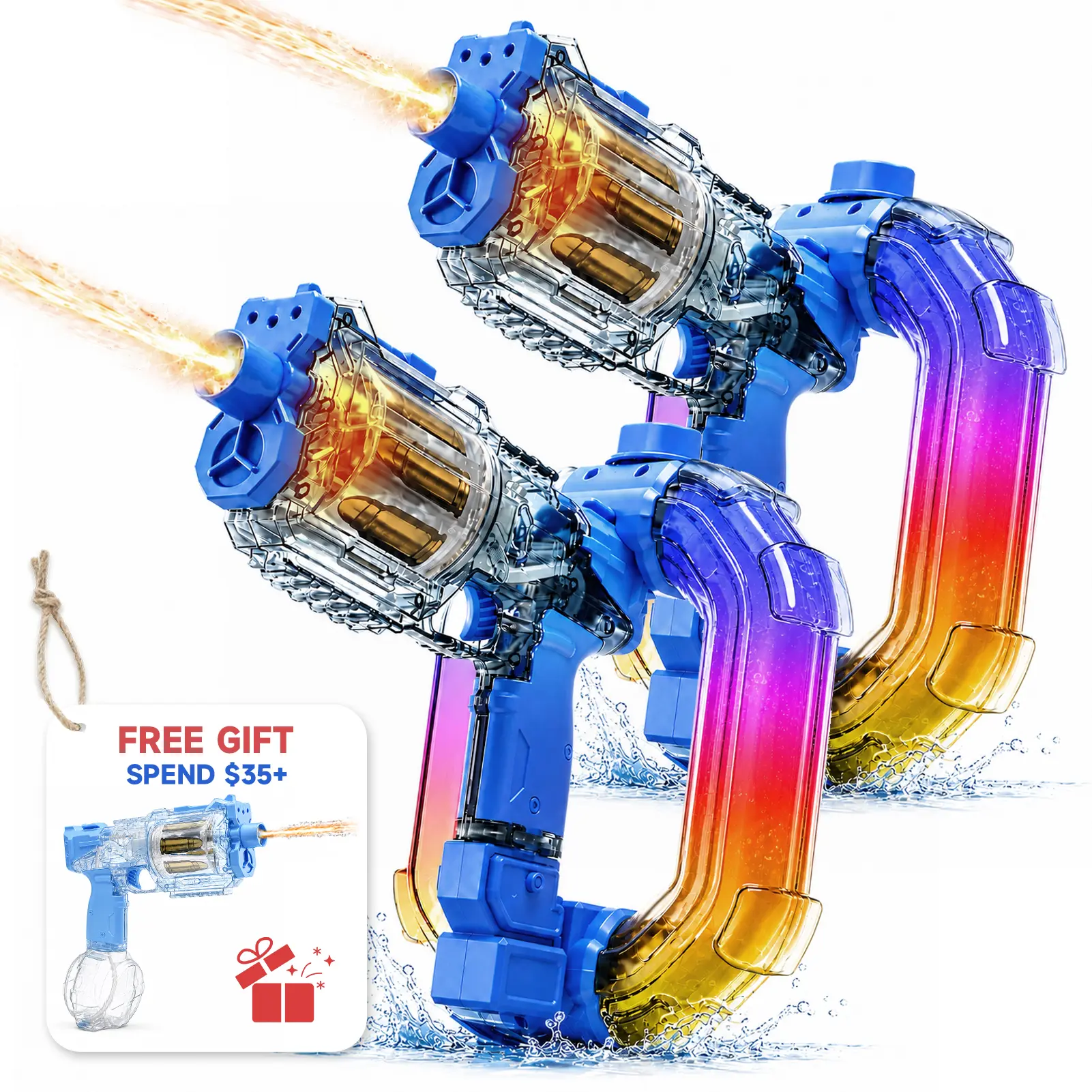 Electric Water Gun With Light-Up Muzzle & Cool Lighting Effect, Full Auto 750cc Large Water Tank Rotating Chamber, Long Range Spray Outdoor Summer Party Beach Pool Toy for Backyard Water Fun