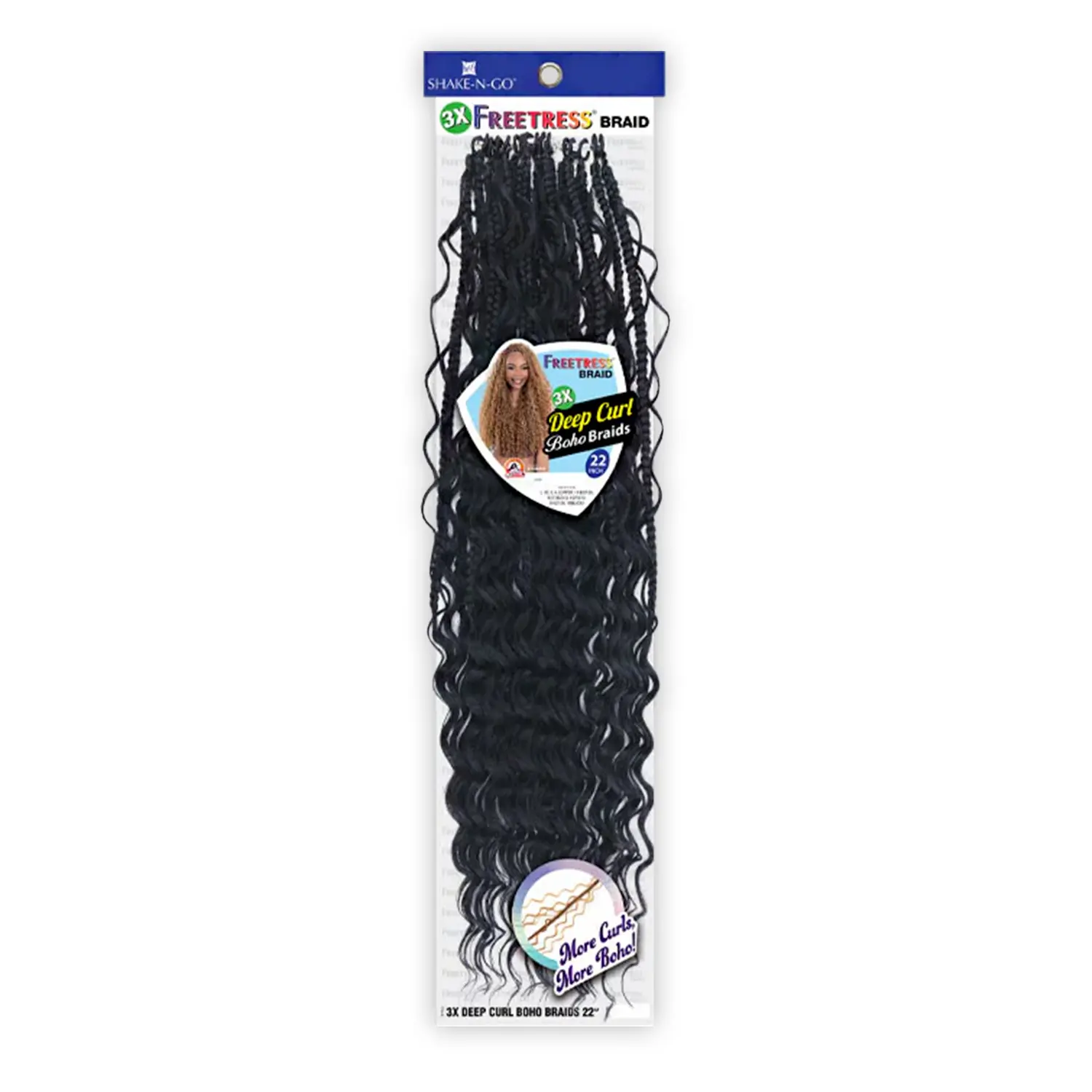 FreeTress Synthetic Hair Braids, 3X Deep Curl Boho Crochet Braids, 22" Length