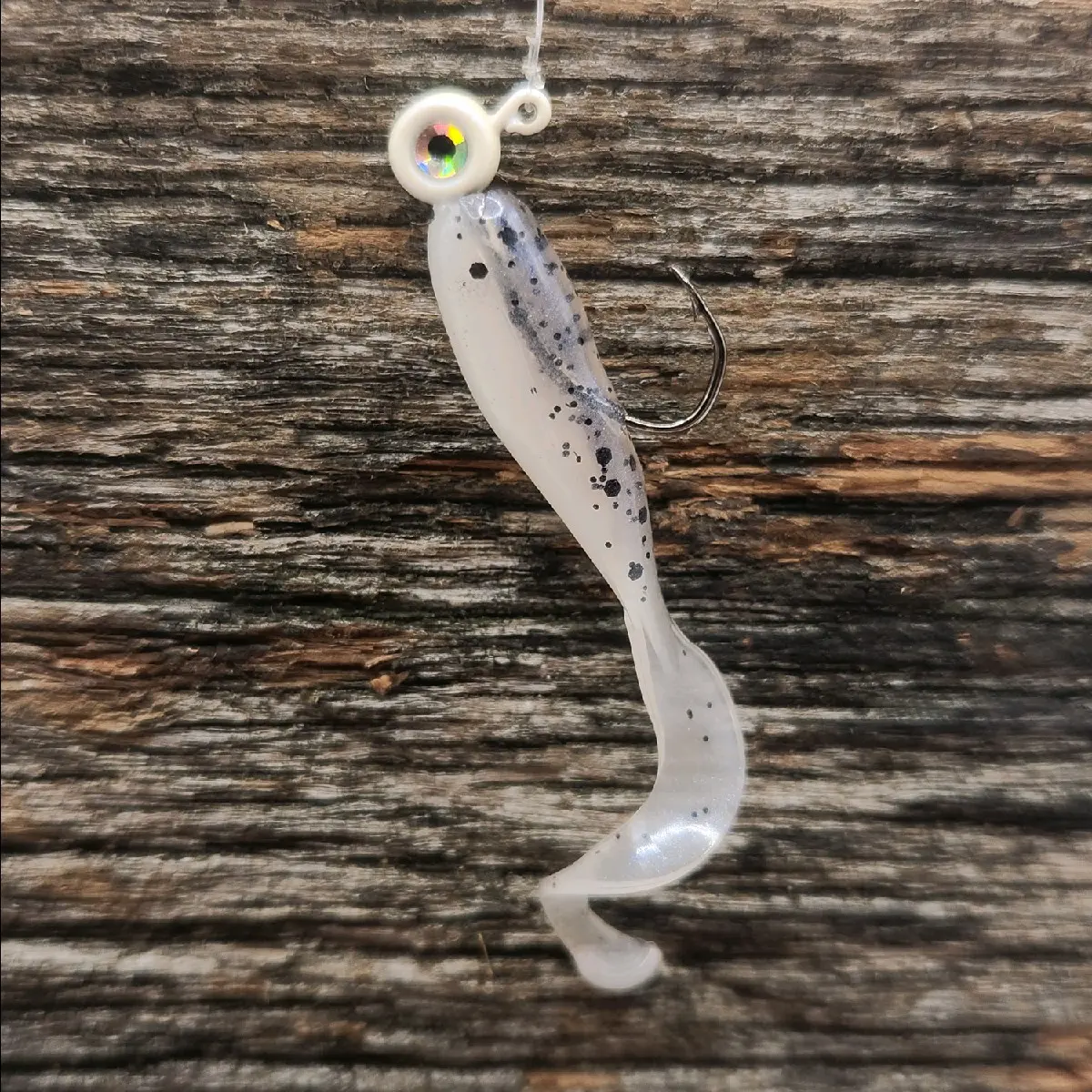 Monkey Milk Pearl Curly Kicker Crappie Bait