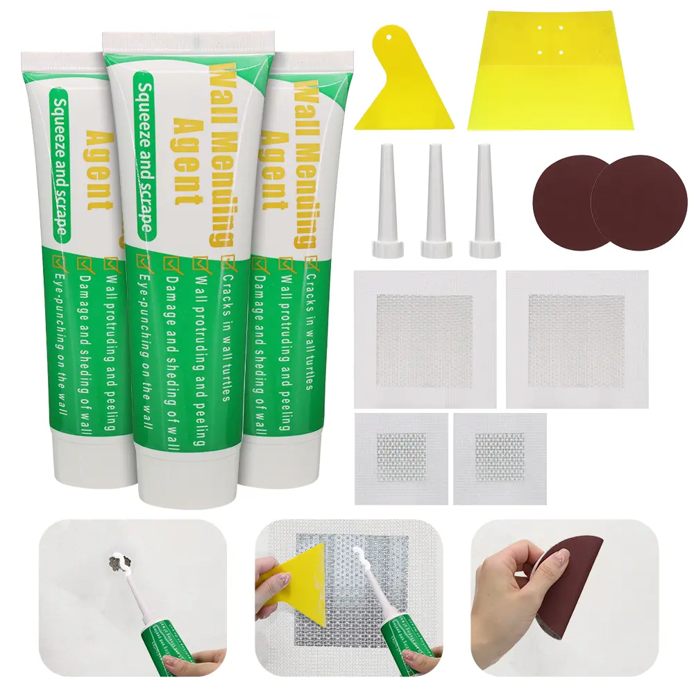 Wall Mending Agent(3x100g), Drywall Repair Kit, Spackle Wall Patch Kit with Scraper, Quick and Easy Plaster Hole Filler for Home, Scrawl, Apartment, Office Use, DIY