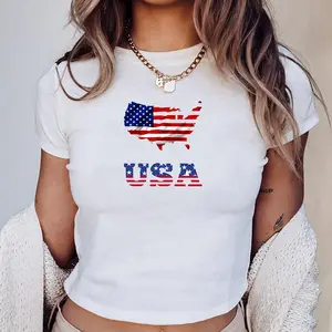 United States Flag Baby Tee, Patriotic USA Graphic Top, Fourth of July Outfit, Cute America Vibes.