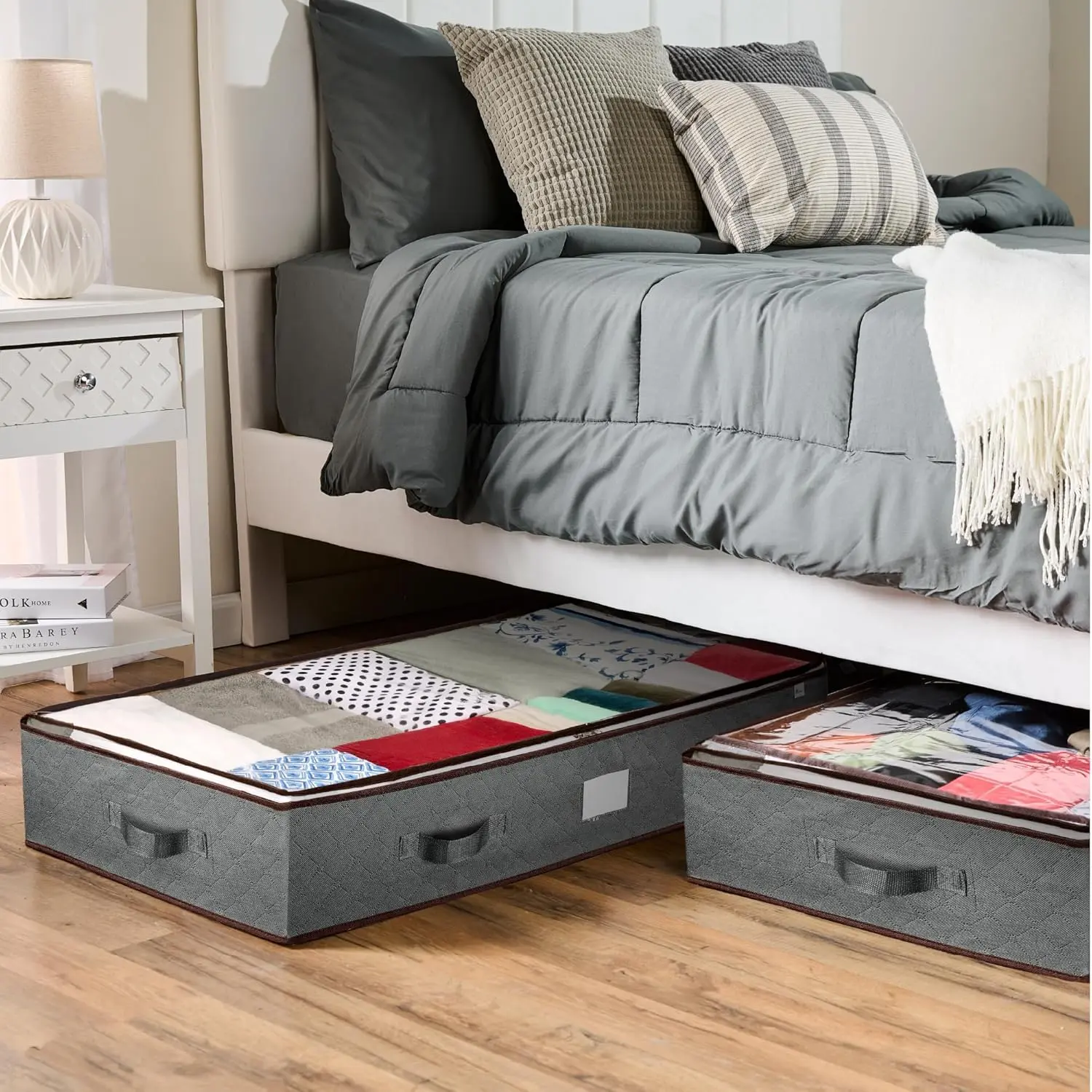 4-Pack of Under-Bed Storage Bags with Clear Windows, 90L Extra-Large Capacity Under-Bed Storage Bags, Ideal for Clothing, Blankets, Bedding, and Down Comforters; Shoe Storage Bags, Perfect for Moving, Dorm Rooms, and Renters
