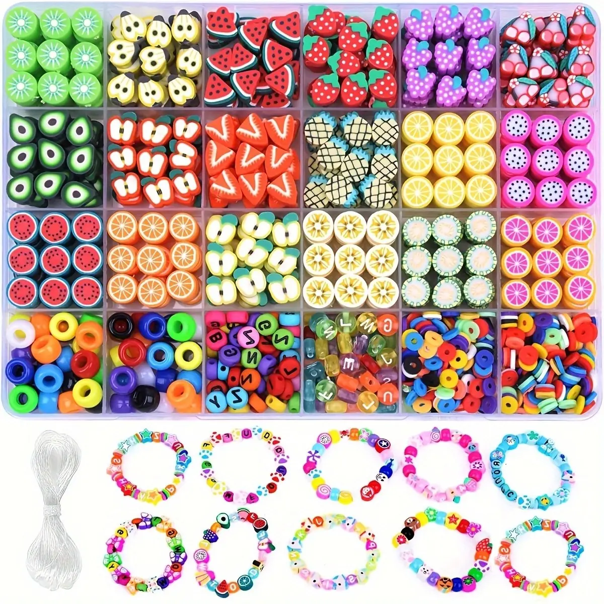 1000pcs Clay Bead Bracelet Making Kit, Bead Assortment, 24 Styles Cute Fun DIY Jewelry, Handmade Craft Accessories, Fashion Gift for Women