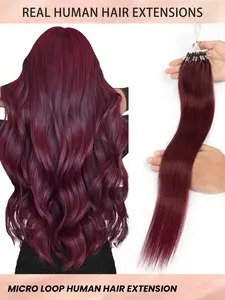 Micro Ring Design Hair Extensions, 30g (50pcs), Wine Micro Loop Human Hair, Length Range 12-22 Inches, Real Human Hair