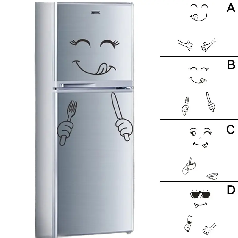Removable Refrigerator Sticker Set (4 Sets) Sticker Packs Waterproof and Moisture-proof Kitchen Wall Decoration Stickers DIY Self-adhesive Fun Expression Stickers Creative Home Decorative Cartoon Stickers