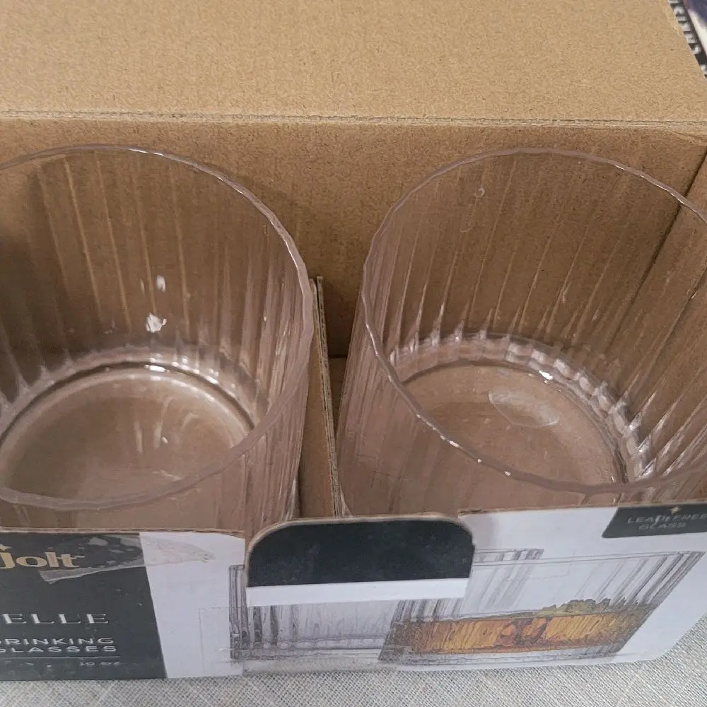 JoyJolt Elle Drinking Glass Set of 2 (10oz) Ribbed Whiskey Glasses