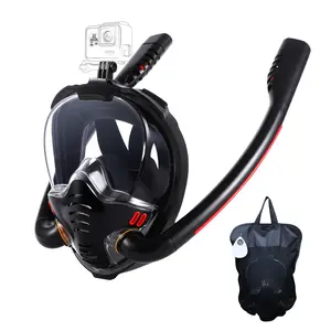 Adult Full Face Snorkel Mask with Camera Mount, 180° Vision Dry Top Dual Tube, Anti-Clouding, Must-Have for Beach Vacations