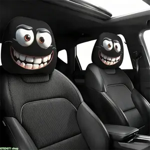 2 PCS Gothic Style Grinning Cartoon Face Print Car Headrest Covers, Universal Elastic Soft Headrest Protector, Spooky Creepy Smiling Monster Pattern Auto Seat Head Rest Covers for SUV, Truck, Sedan, Car Interior Accessories