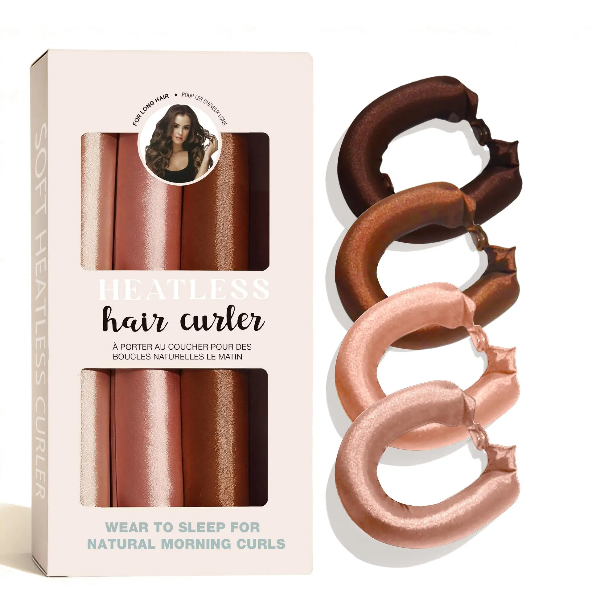 Women's Vegan Satin Heatless Curling Rod Set - 4 Bendable, Friction-Free Flexi Rods for Overnight Soft Curls, Hair Curler, Bendable Rods