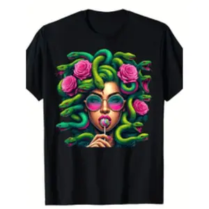 [100% Cotton] Graphic Vintage Tee Medusa Hippie Psychedelic Snakes Greek Mythology T Shirt Mens T Shirt Black T-Shirt For Men And Women