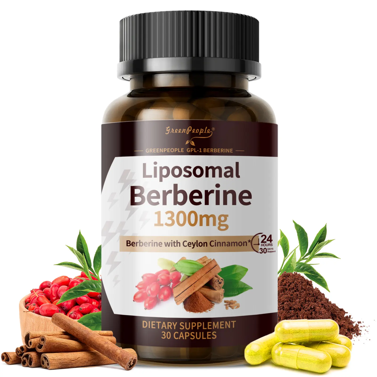 Liposomal Berberine Supplement 1300mg with Ceylon Cinnamon | 30 Veg Caps | AMPK and PPAR Activator for Metabolic, Digestive, Immune Support, 10X Absorption, 95% Pure and Gentle, Non-GMO, Gluten Free
