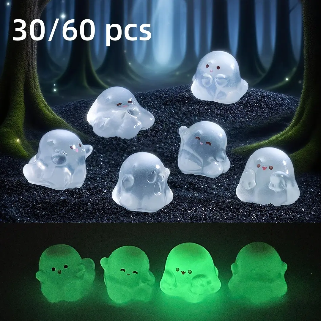 30/60 pcs Cute Glow-In-The-Dark Mini Ghosts, Halloween Micro Landscape Decorations, Festive Christmas Ornaments, Festival Decoration, Fun Party Gifts-MM1