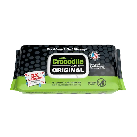 Crocodile Cloth Original Heavy Duty Cleaning Wipes (50 Count) Contractor Grade Grease, Oil, Paint, & Grime Remover For Mechanics, Construction Workers, & Home
