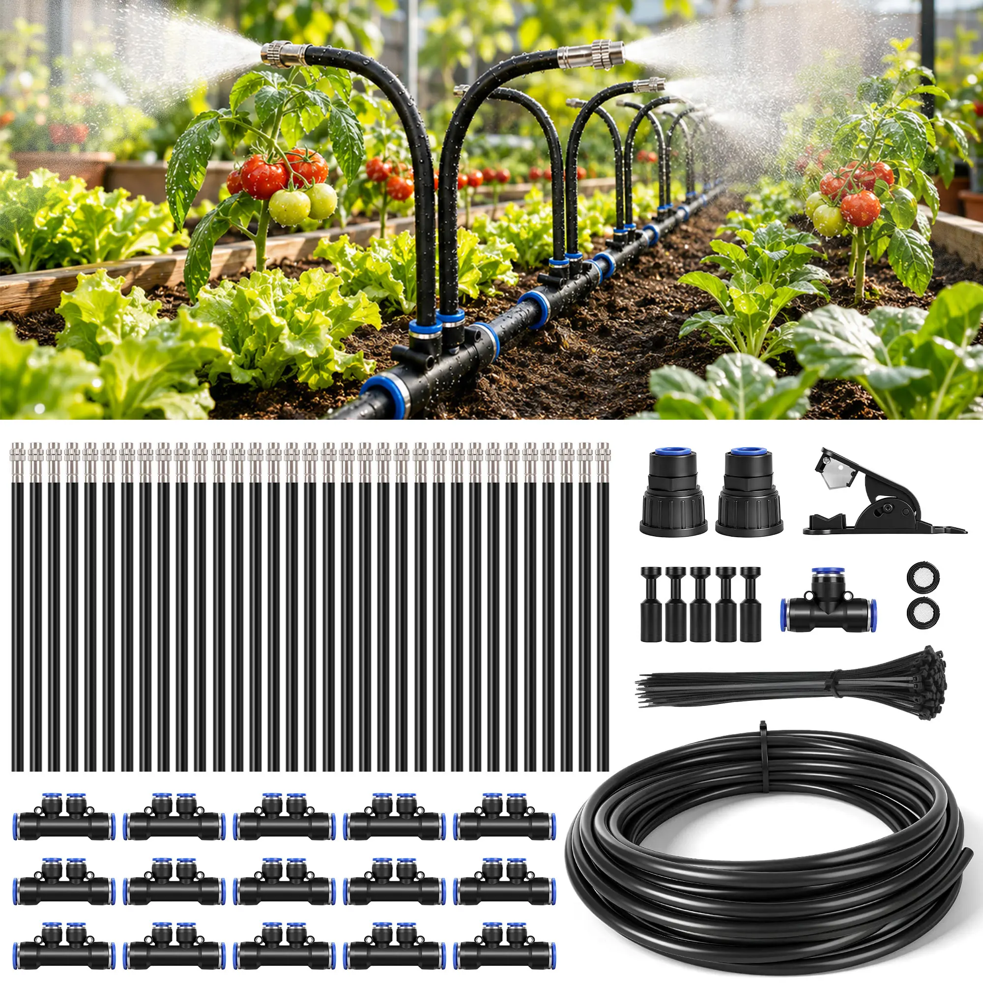 【SummerVibes】50FT/75FT Dual Spray Head Drip Irrigation System | 30 Adjustable Copper Nozzles | 12mm Large Flow Automatic Watering Kit for Garden, Lawn, Greenhouse, Yard & Potted Plants Gift for Family