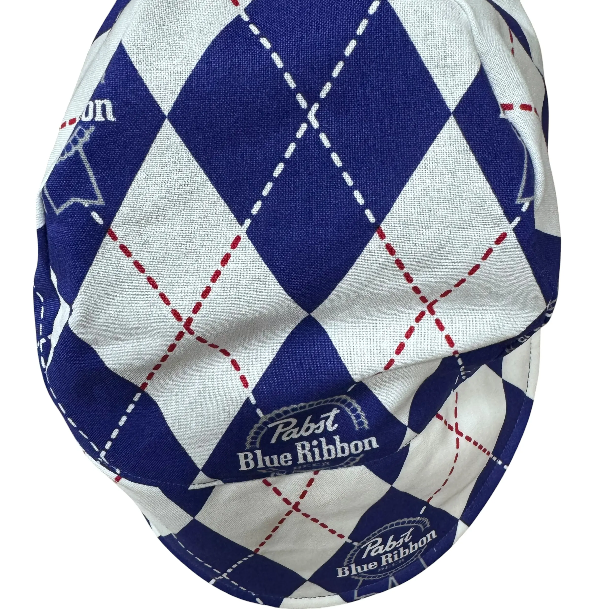 Custom Fit Welding Cap with Designs, Brimmed Blue and White Checkered 100% Cotton Cap - Made to Order, No Elastic, Caps With Designs Fitted Hat Outdoor Work Hat