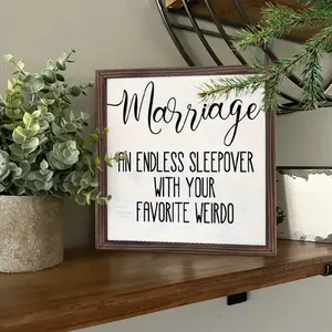 Marriage An Endless Sleepover With Weirdo Wood 8 Inch Wall Decoration Framed Picture Funny Print Design - Home Tabletop Decorative Art, Vintage Wall Art, Home Decor Products, Funny Anniversary Wedding & Christmas Gifts for Couples
