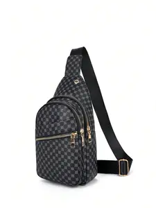 Men's Casual Geometric Pattern Bum Bag, Simple Matching PU Fanny Pack, Portable Travel Bag, Student Men's Chest Bag and Waist Bag, Belt Bag