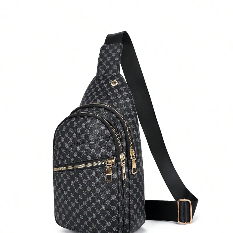 Men's Casual Geometric Pattern Bum Bag, Simple Matching PU Fanny Pack, Portable Travel Bag, Student Men's Chest Bag and Waist Bag, Belt Bag, Zipper Fanny Pack, Bumbag