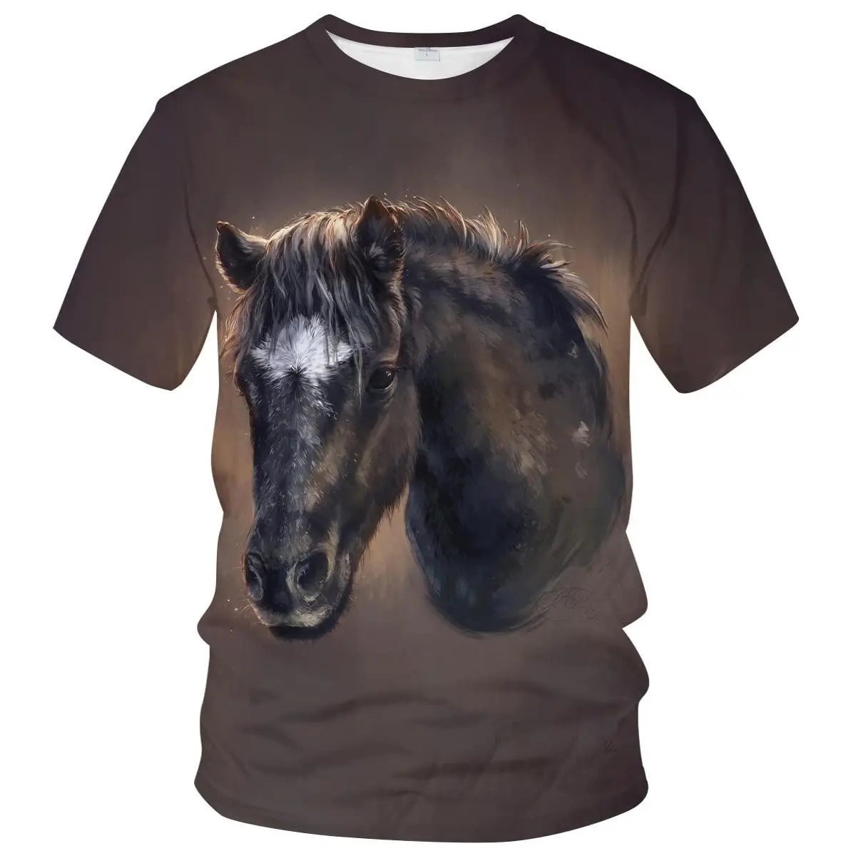 Women's Short-Sleeve Graphic Tshirt - 3D Realistic Horse Print, Breathable Unisex Fabric, Relaxed Cut, Streetwear Graphic T Shirts for Horse Lovers, Breathable Fabric, Streetwear Look