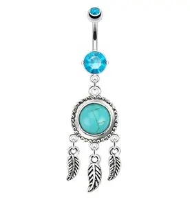 Turquoise Stone Dreamcatcher Dangle Belly Button Navel Ring