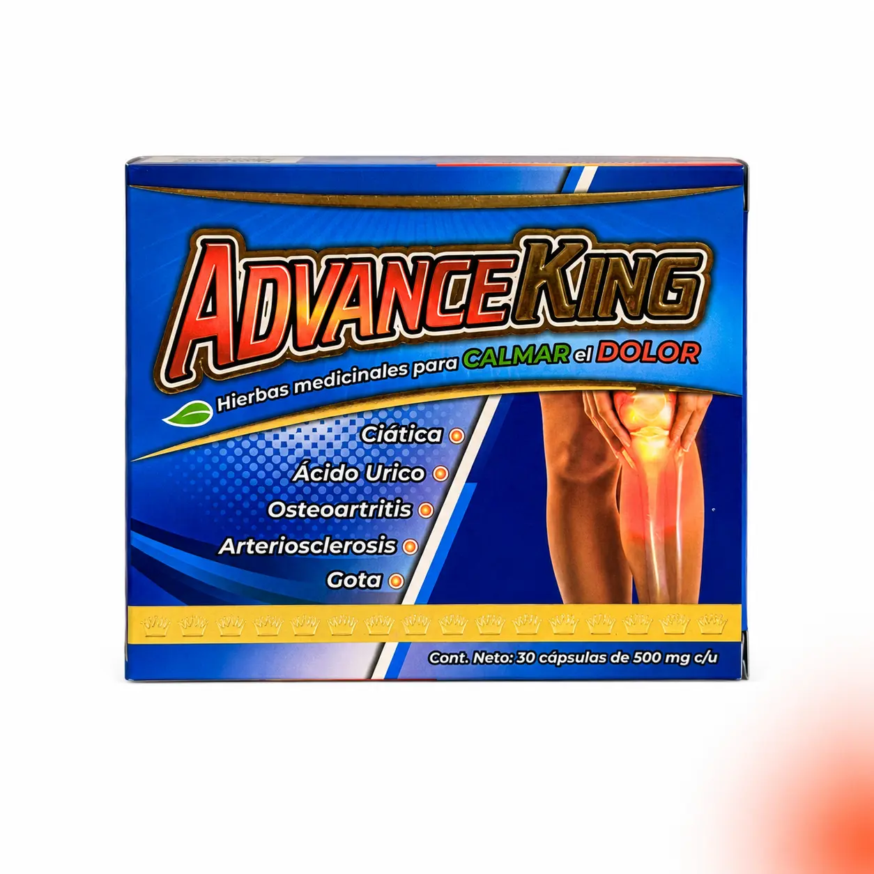 ADVANCE KING 30 caps Dietary Supplement, Turmeric, Garlic, Collagen, Glucosamine & Shark Cartilage, Herbal Blend with Magnesium & Omega 3, 30 Capsules, Daily Wellness Support