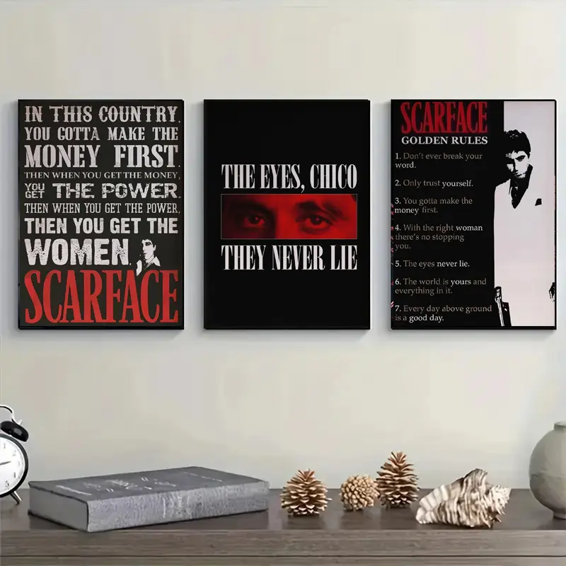 3pcs/set Unframed Scarface Al Pacino Quotes Art Poster Canvas Painting Artwork Classic Retro Movie Wall Prints for Living Room Modern Home Decor Vintage Prints