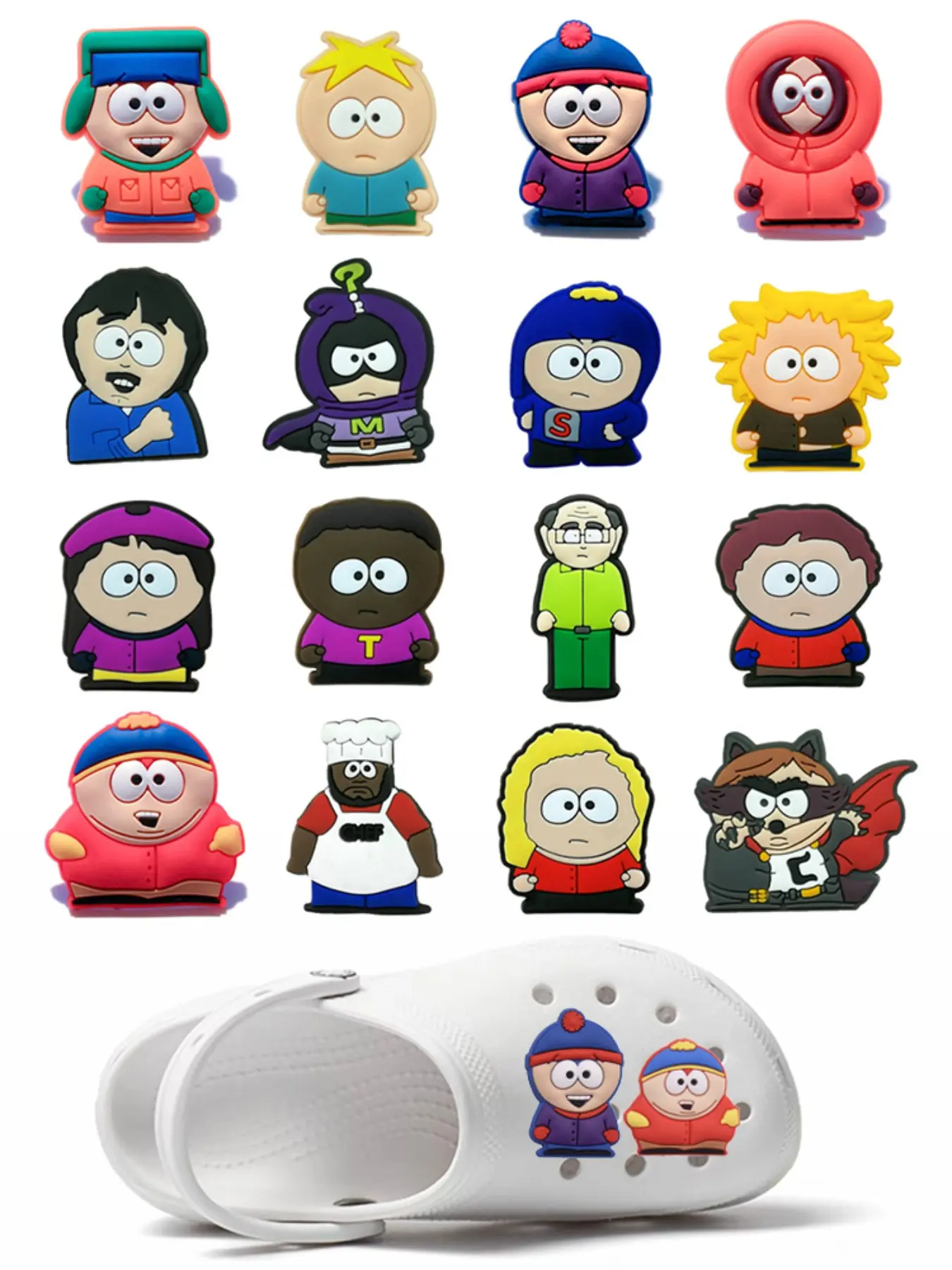 16 Pcs South Park Cartoon Shoe Charms For Bubble Slides Clogs Sandals,PVC Decorative Shoe Accessories Buckle For Christmas Birthday Gifts, Shoe Charms Set, Clog Shoe Decorations, Shoe Decoration