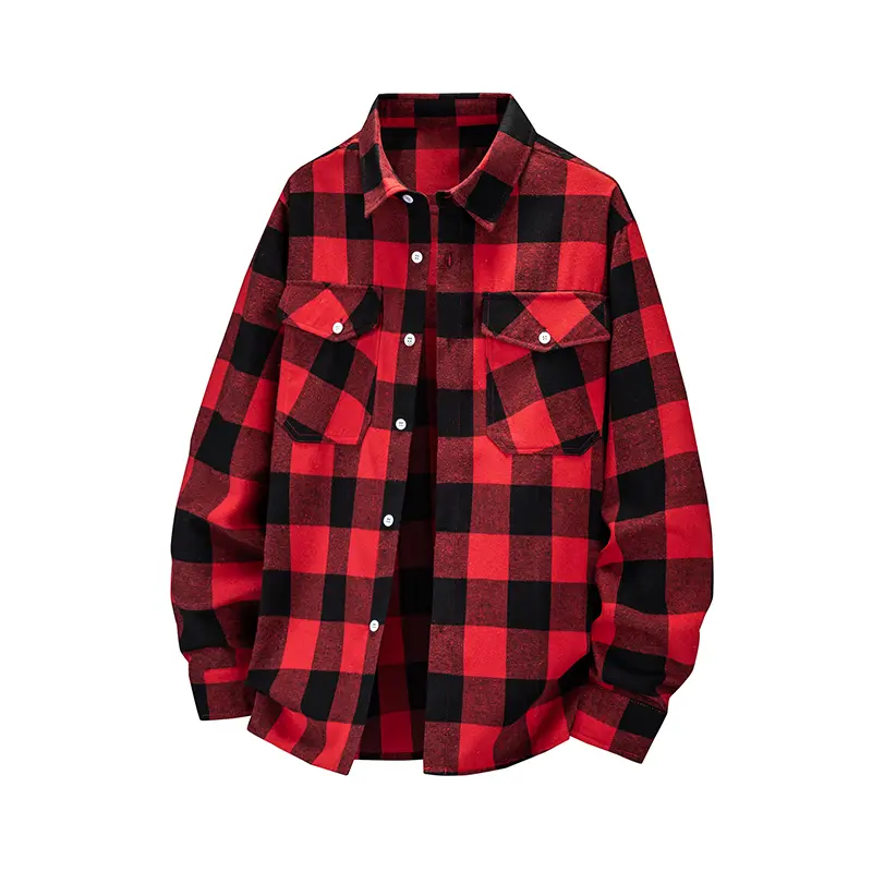 Men's Green Check Casual Shirt, Lapel Design, Dual Button Chest Pockets, Full Button Closure, Loose Long Sleeve Cut, Breathable Fabric Outerwear For Street, Travel And Daily Outfits