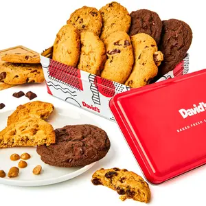 DAVID'S COOKIES Fresh Baked Assorted Cookies Tin - Homemade Sweet Snack Sampler with Chocolate, Peanut, Chip