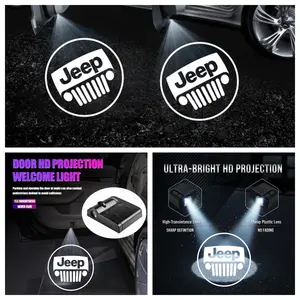 2 PCS Jeep Door Projector Lights, No-Drill Stick-on LED Logo Ghost Shadow Ambient Lights, Welcome Car Light, Fit for Cherokee Wagoneer Grand Wagoneer Commander Grand Cherokee Cherokee Renegade, Car Decoration Upgrade Accessories, LED Car Sign
