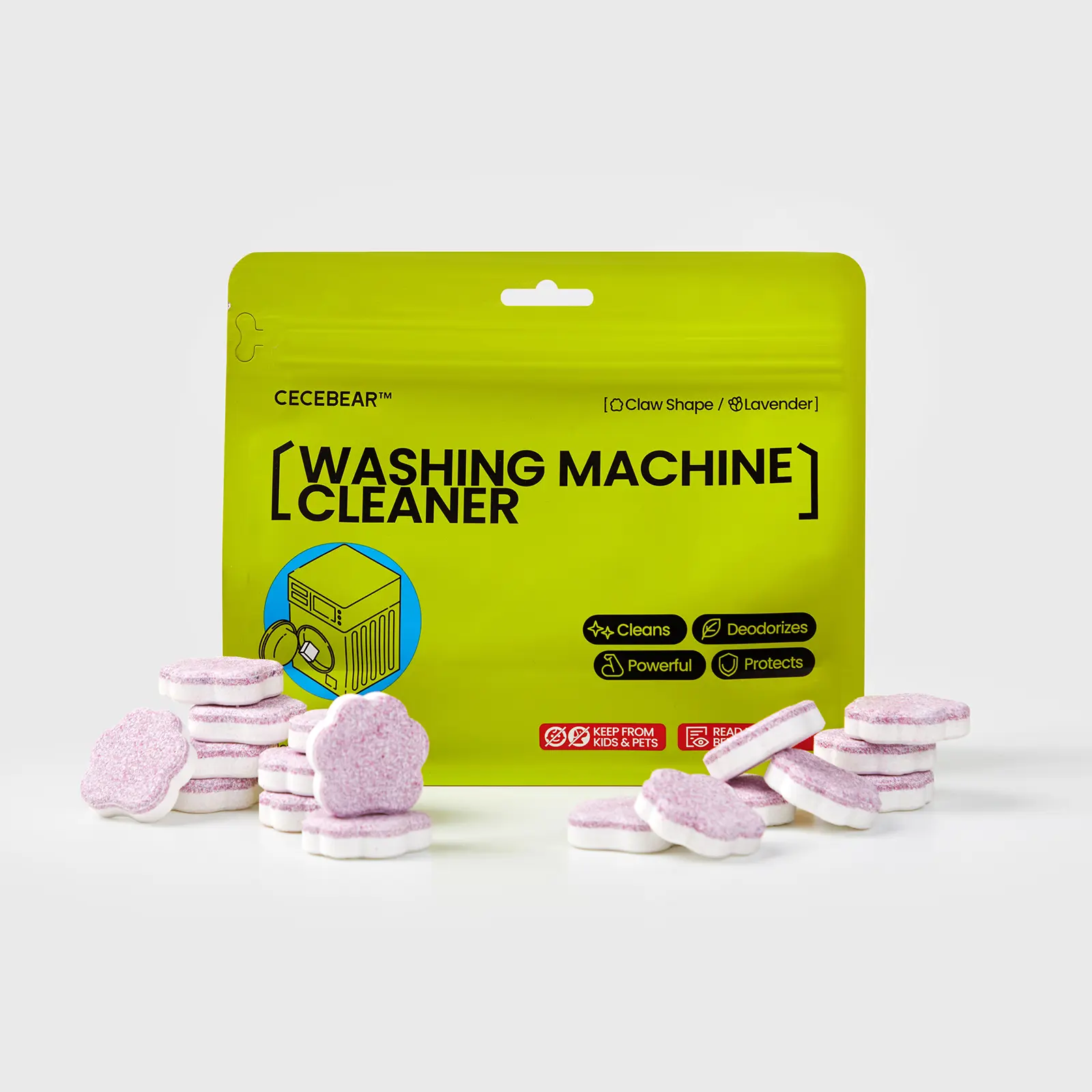 CECEBEAR Household Washing Machine Cleaner 24-Pack - Deep-Cleaning Tablets for HE Front Loader & Top Load Washer, Targets Drum, Laundry Tub Seal, Eliminates Odor, Limescale & Stains