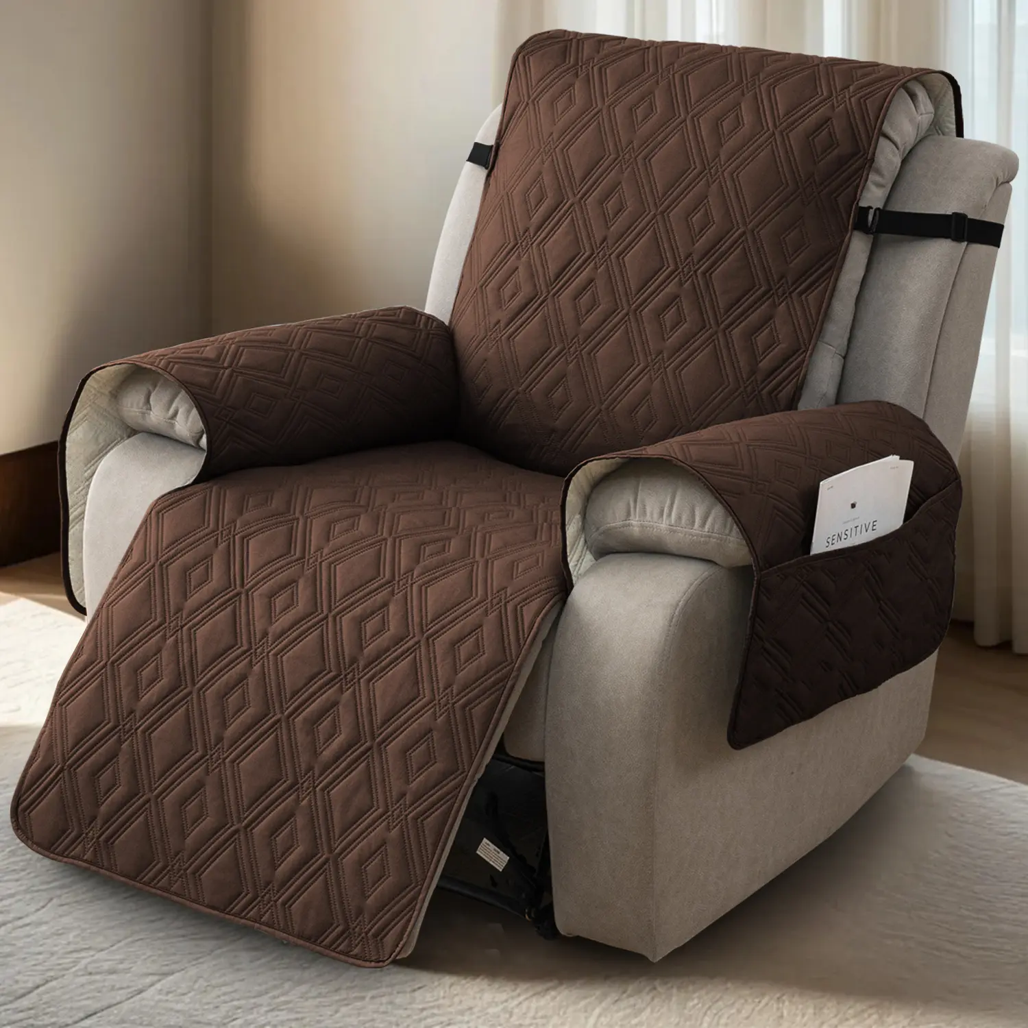 waterproof recliner Chair Cover, Non-Slip machine washable furniture protector with Storage Pocket, Elastic Sofa slipcover, pet friendly home decor