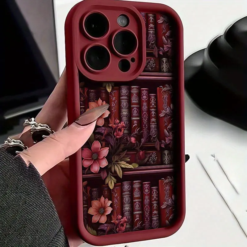 Wine Red High Bamboo Flower Pattern TPU Protective Casing for iPhone 17 Pro Max-16-16e-15-14 Plus-13-12 Mini-11-Air-X-XS, Silicone-Lined, Lens Protection, Durable Soft Cover, Waterproof, Valentine's Day Gift, 2D Printing, Smartphone-Cellphone Accessories,
