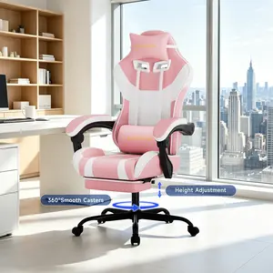 SEYABER Modern 2-Tone Gaming Chair for Gamers, Adjustable Height, Swivel Functionality, Lumbar Support, Thick High-Density Seat Cushion, Breathable Easy-Clean PU Leather, Quiet Casters with Wheel