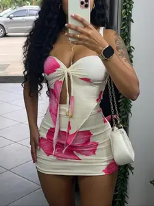 Women's Floral Print Tube Top & Bodycon Skirt Two-piece Set, Fashion Casual Strapless Crop Top & Skirt for Daily Outdoor Wear, Ladies Clothes for All Seasons