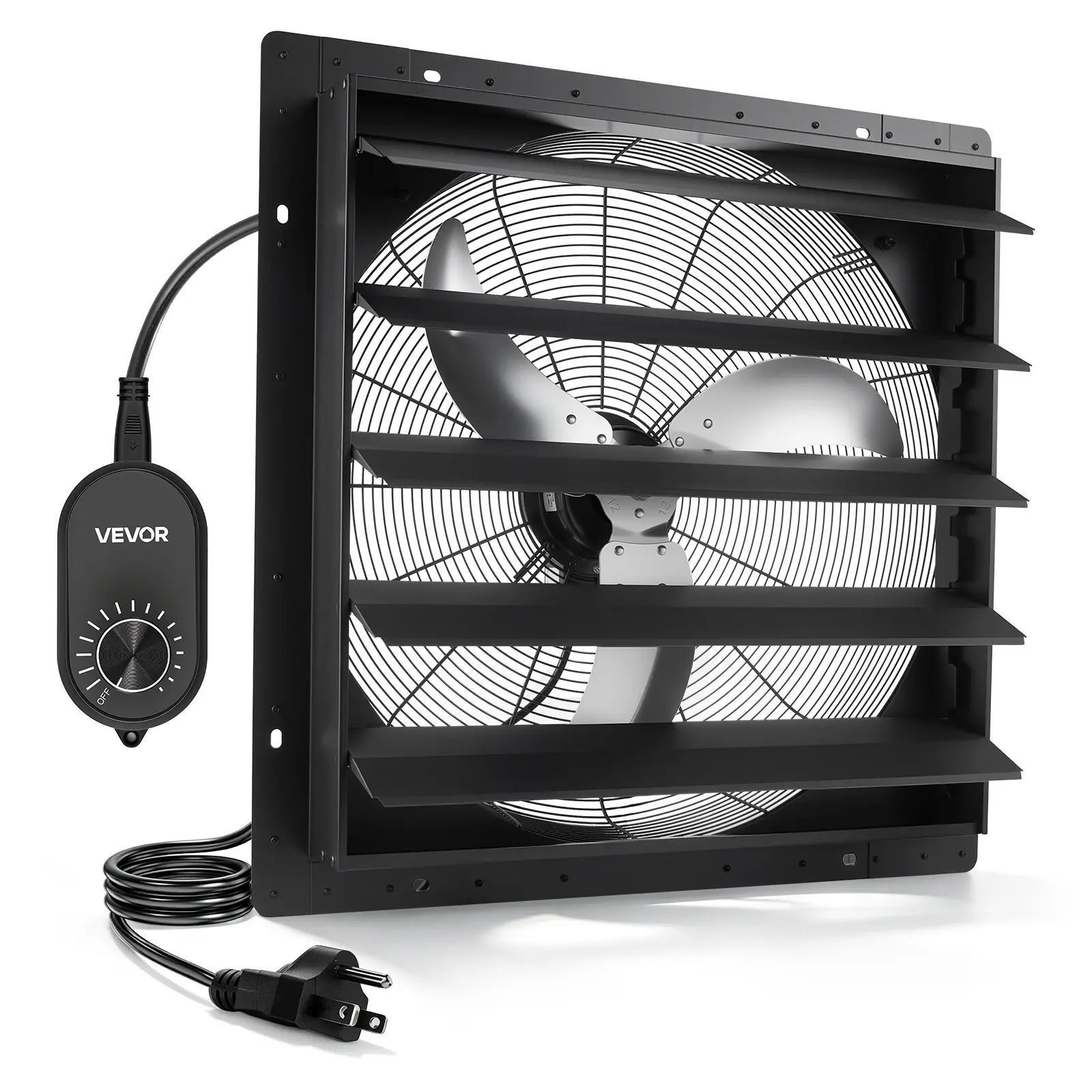 VEVOR 24-in Corded Wall-Mount Shutter Exhaust Fan, Automatic Louvers, Variable Speed, Sturdy Steel Housing, Low Noise AC Motor, 7030 CFM for Attic, Garage