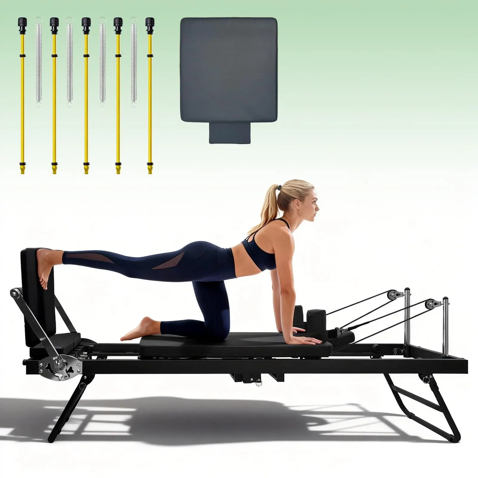 Foldable Unisex Pilates Reformer Machine for Home Gyms, 500 LBS Weight Capacity, Tool-Free Compact Portable Design, 75-Inch Workout Surface, Exercise Equipment for Strength Training & Flexibility Work, Reformers Pilates