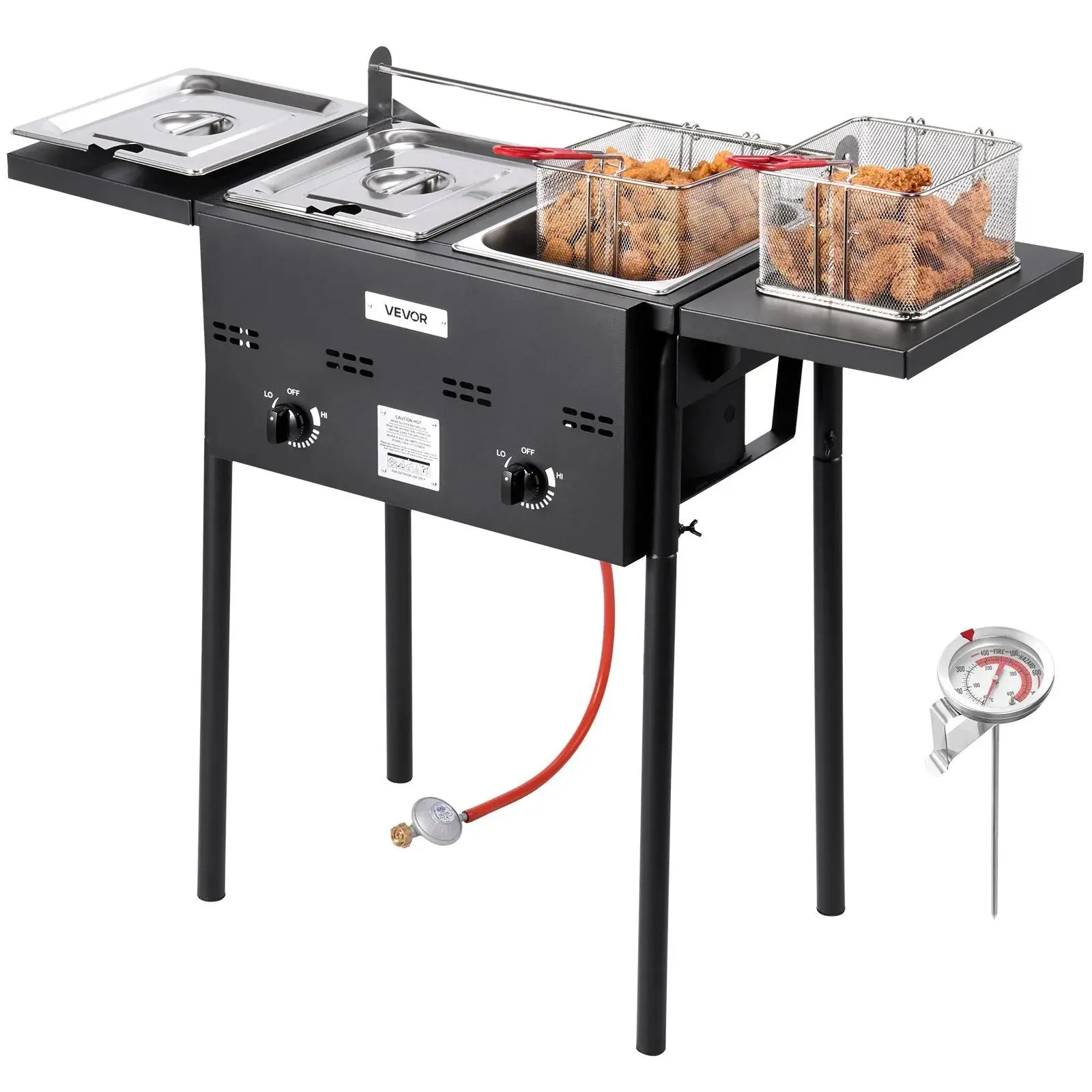 【Summerfinds】VEVOR Outdoor Propane Deep Fryer,  Dual-Tank 8QTx2 Commercial Fryer, Stainless Steel Cooker with Foldable Platform, Dual Basket, and Heat Adjustment, Floor Standing Fryers for Restaurant Home Snack Bar