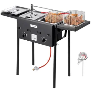 VEVOR Outdoor Propane Deep Fryer, TikTokShopBlackFriday, Dual-Tank 8QTx2 Commercial Fryer, Stainless Steel Cooker with Foldable Platform, Dual Basket, and Heat Adjustment, Floor Standing Fryers for Restaurant Home Snack Bar
