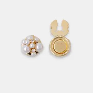 Pearl Cluster Button Covers | Double Crystal Accent Button Caps | Gold Tone Shirt Cuff Buttons