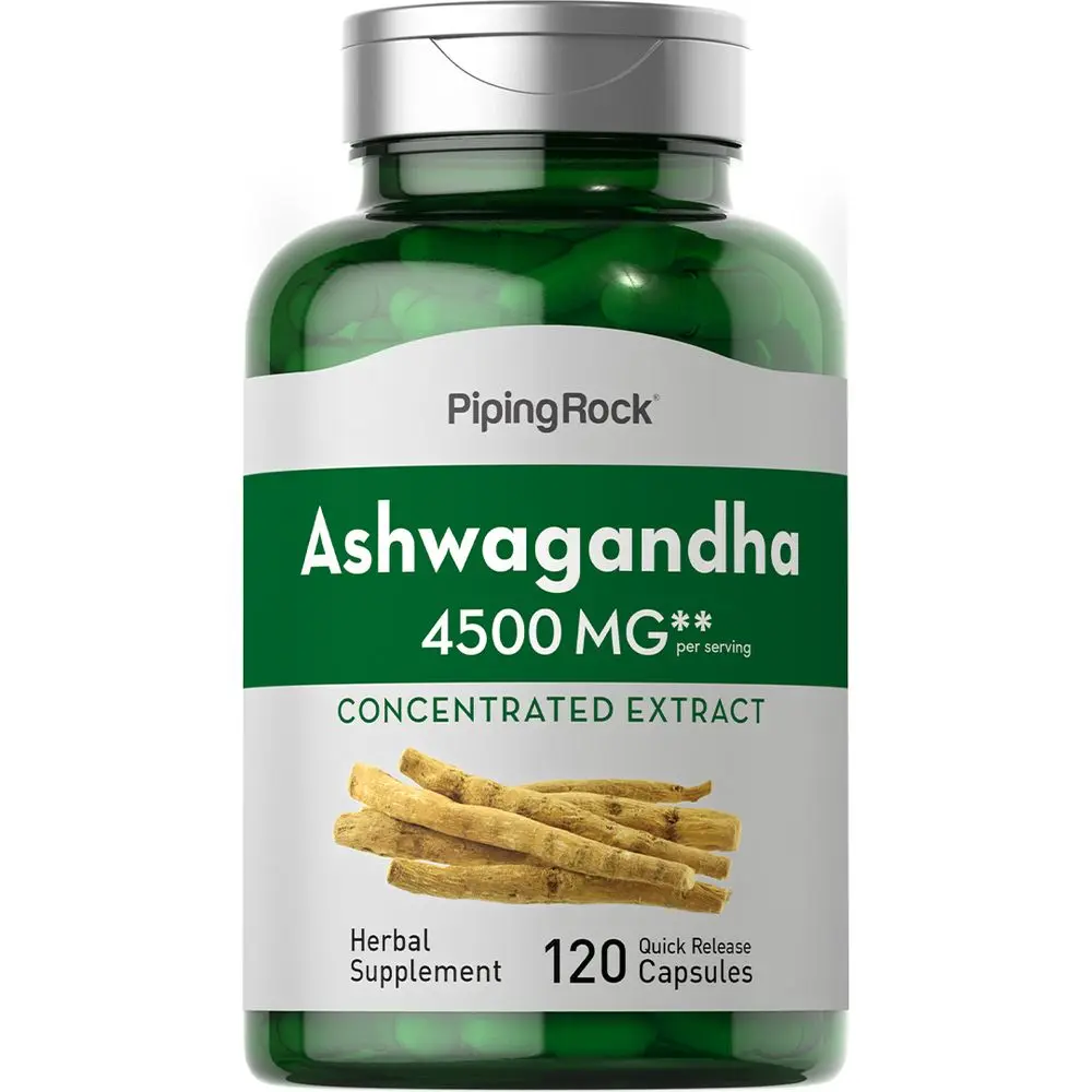 Piping Rock Ashwagandha Supplement with Black Pepper Extract - 4500mg - 120 Capsules - Concentrated Herb Root Extract - Non-GMO, Gluten Free