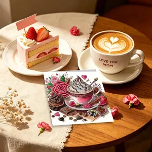 6 Piece Coffee and Chocolate Theme Diamond Puzzle Card Set, Complete DIY Craft Kit, All Accessories Included, Beginner Friendly