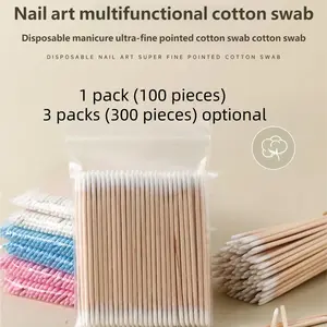 300pcs 100pcs Dual-Head Soft Cotton Swabs Nail Wood Stick Cleaning Rods, Wooden Tip Detail Correction Tool, Manicure Oil Remover Tips
