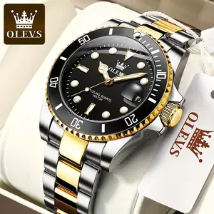 100% authentic original brand OLEVS high-end men's quartz watch, green dial, stainless steel luxury men's watch, youthful luminous watch, deep waterproof watch, fashionable men's watch, affordable yet high-quality