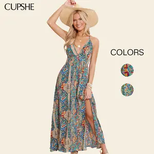 CUPSHE TikTokShopSpringGlowUp Main Feed Paisley Woven Plunging Neckline Sleeveless Maxi Dress Casual Womenswear Womensfashion